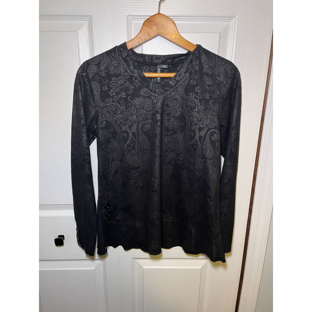 EthyL Womens Black Paisley Burnout Long Sleeve Top Size Medium
